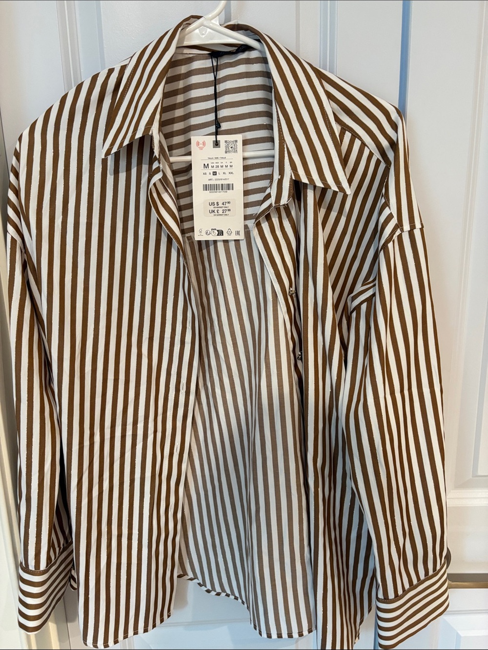 Zara Brown & White Striped Button-Down Shirt